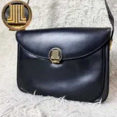 ランバン オールレザー 本革 ショルダーバッグ ゴールド金具 ロゴ 黒 冠婚葬祭