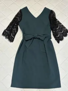 MAITRESSE ダークグリーン レース袖ドレス
