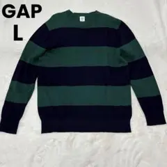 GAP ラグビーボーダーニット L グリーン×ネイビー コットン100%