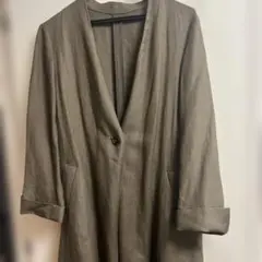 【ほぼ未使用 美品】麻混オリーブブラウン　シングルボタン ロングコート