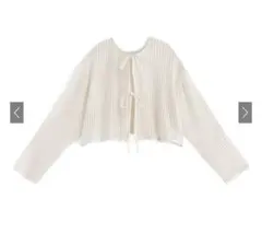 アイボリー リブ編み カーディガン　グレイル
