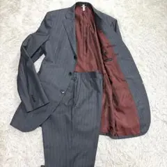【美品/イタリア生地】麻布テーラー セットアップ　スーツ ストライプ グレー