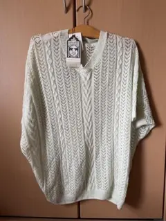 透かし編みアイボリー半袖ニット Mサイズ新品タグ付き