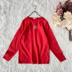 in Jardinen plus 花柄刺繍　ロングTシャツ　日本製　綿100%赤