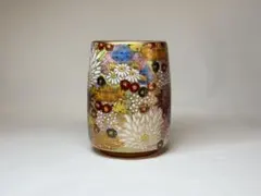 T2 伝統工芸 九谷焼 作家 章山 「五彩」 花柄湯呑茶碗 茶器