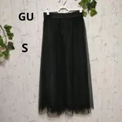 美品【GU】ブラック チュール フレアロングスカート