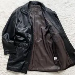 美品 Lサイズ シープスキン ラムレザー ステンカラーコート ブラック