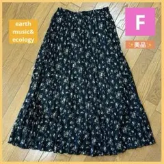 earth music&ecology プリーツ スカート ロング 黒 花柄