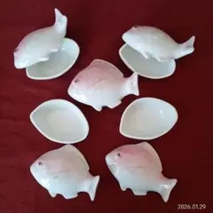 魚型陶器 薬味珍味入れ 蓋付き5個セット
