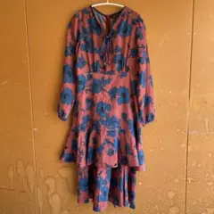 希少ヴィンテージ 古着花柄Vネック長袖ワンピース