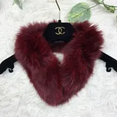 美品　ブルーフォックスファー　ティペット　ショール　マフラー　ワインレッド
