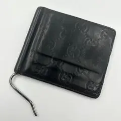 GUCCI グッチ マネークリップ GG シマレザー 二つ折り ダークブラウン