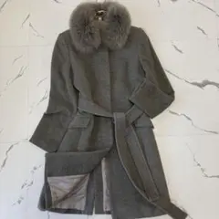 極美品✨2wayロングコート フォックスファー アンゴラウール グレー ベルト