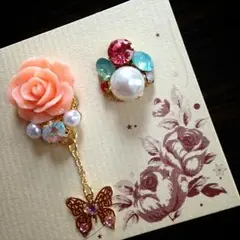 バラ 蝶 モチーフデザイン イヤリング