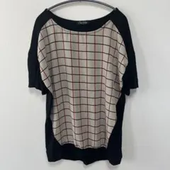 レディース トップス ワンウェイ 黒 ベージュ チェック T シャツのサムネイル