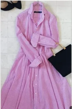 ポロ ラルフローレン　ストライプ シャツワンピース 　ピンク×ホワイト　S