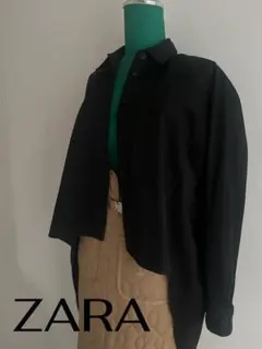 ZARA 黒 長袖シャツ 前短後長　アシンメトリーシャツ　コットンシャツ