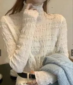 GRL シャーリングシアーハイネックトップス アイボリー