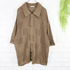 GU ジーユー【M】ウォッシャブルメッシュニットシャツ 五分袖 ゆったり 春夏