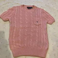 現行タグポロラルフローレン　ピンク 半袖ケーブルニットセーター XS