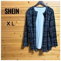 SHEINオープンフロント ノーカラージャケット ブラックホワイトXLのサムネイル