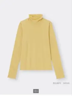 ジーユー　ソフトリブタートルネックT イエロー　サイズL 袖口、襟メロウ仕上げ