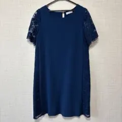 ネイビー レース袖 パーティードレス