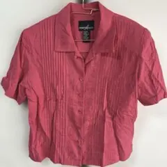 襟付き 刺繍 シャツ 半袖 トップス ピンク 派手 個性派