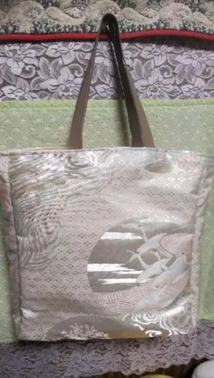 鶴舞う柄帯リメイクトートバッグ