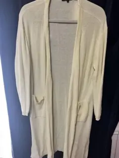 薄黄色ニット ロングカーディガン ポケット付き