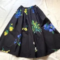 TRECODE 花柄　コットン　ロングスカート　黒　トレコード