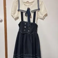 【2点セット】ジャンスカ、セーラー襟刺繍入ブラウス