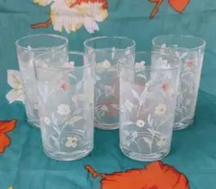 昭和レトロ& ファンシー　グラス コップ 5個セット 花柄