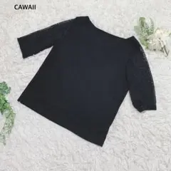カワイイ　Tシャツ 半袖　カットソー　袖メッシュ　綿混　オトナカワイイ　黒のサムネイル