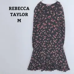 レベッカテイラー　ワンピース　シルク100　サクランボ　フレア　フリル　長袖　Ｍ