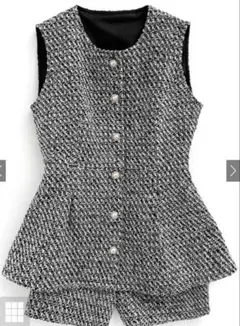 GRL フリージアツイードベスト×ショートパンツセットアップ ホワイト×ブラック