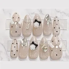 【現品販売】ハンドメイドネイルチップ　ウィッシュコア　ワンホン　ドット　ピンクのサムネイル
