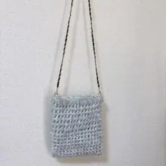 ハンドメイド　グレー ファンシーヤーン ポシェット ショルダーバッグ