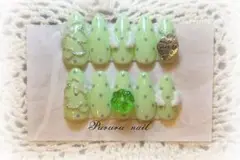 #63 ウィッシュコア 平成 ネイルチップ グリーン 四つ葉のクローバー ドット