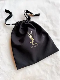 YSL イヴサンローラン　黒ブラック巾着ポーチ ゴールドロゴ入り　小さいサイズ