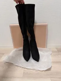 ポインテッドトゥ ニーハイブーツ ブラックのサムネイル