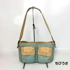 LONGCHAMP ロンシャン ショルダーバッグ 総柄 レザー 青