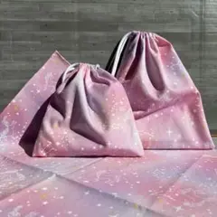 巾着　ランチクロス　コップ入れ　ハンドメイド　給食セット　入園入学セット　ピンク