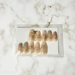 花柄パール装飾ネイルチップ10個セット