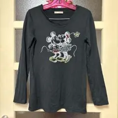 ミッキー ミニー プリント長袖Tシャツ ブラック