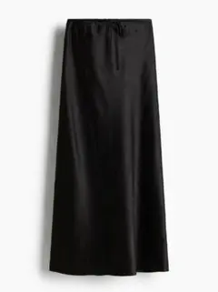【新品】H&M Mサイズブラック サテンロングスカート ドローストリングのサムネイル