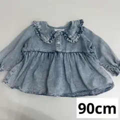 90cm nayun デニム生地 長袖 チュニック 襟付き