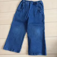 プティマイン デニムブルー ボタン付きワイドパンツ