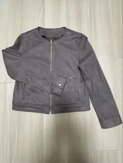 ノーカラージャケット グレー スエード風