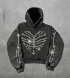 ストーン付ボーンデザイン ダークグレー パーカー